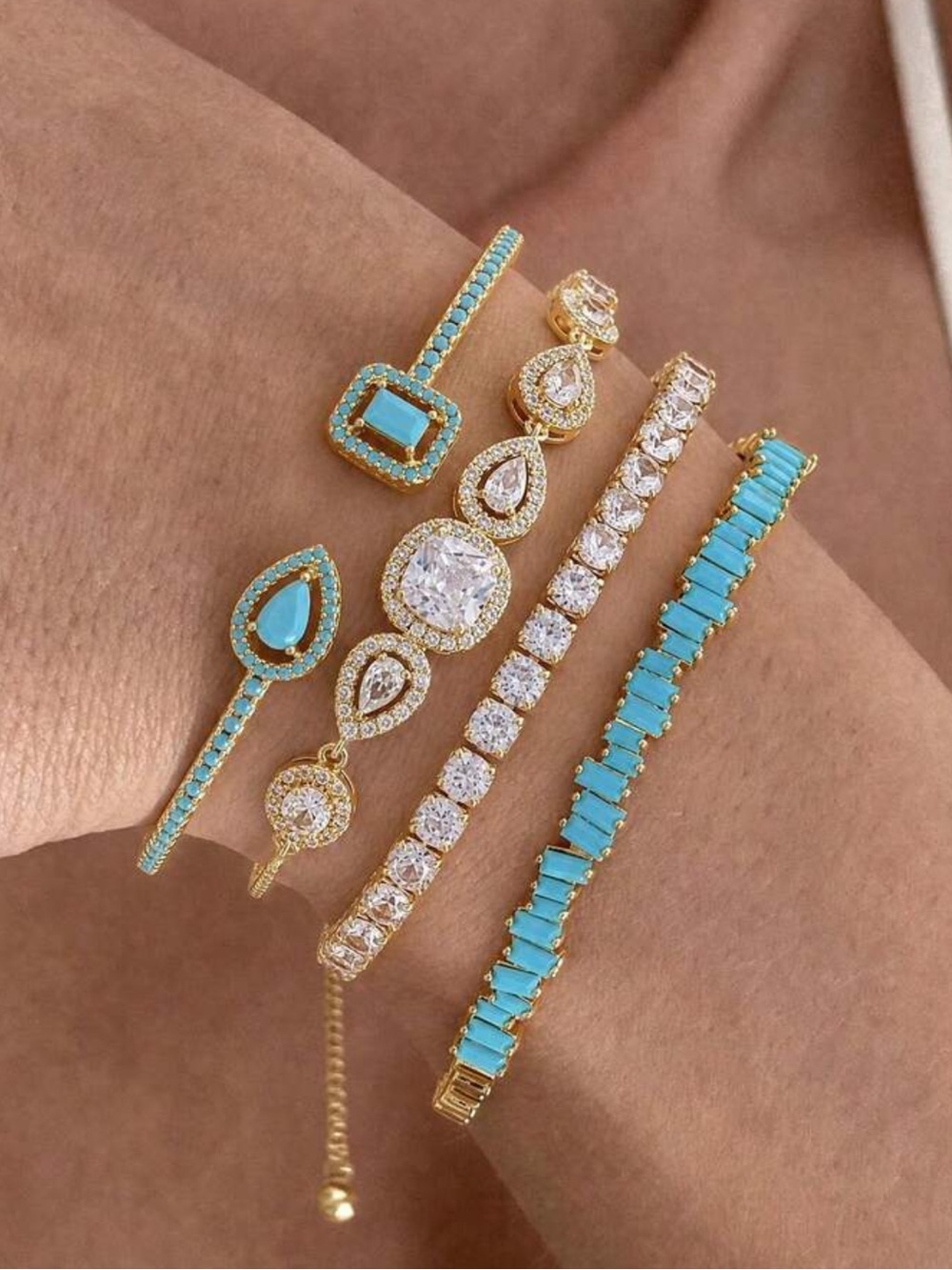 Gold-Tone Turquoise Layered Bracelet Set - Women's Jewelry